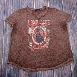 Joei & I Womens 2X Brown V-Neck T-Shirt Rhinestone Studded Jersey Casual